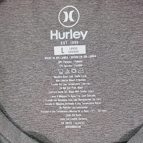 Men's Hurley Long Sleeve Moisture Wicking Shirt, Grey, Large, Pre-owned - Picture 7 of 9